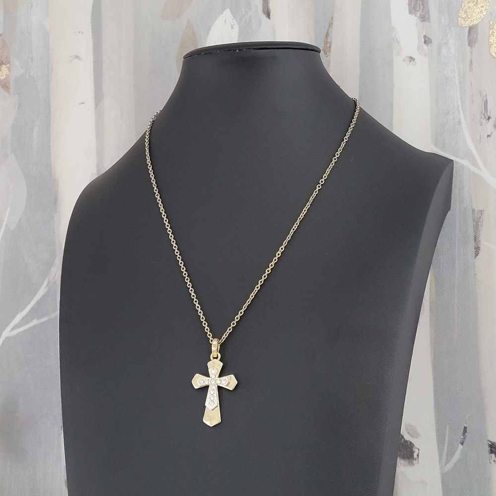 Cross Necklace Gold-tone Cross With Sparkling Crystal Accents - Picture 12 of 16